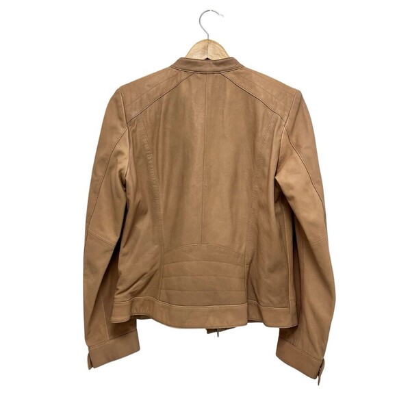 Cole Haan Lamb Leather Moto Jacket Zip Front Collarless Tan Nude Brown Women’s M - Picture 5 of 12